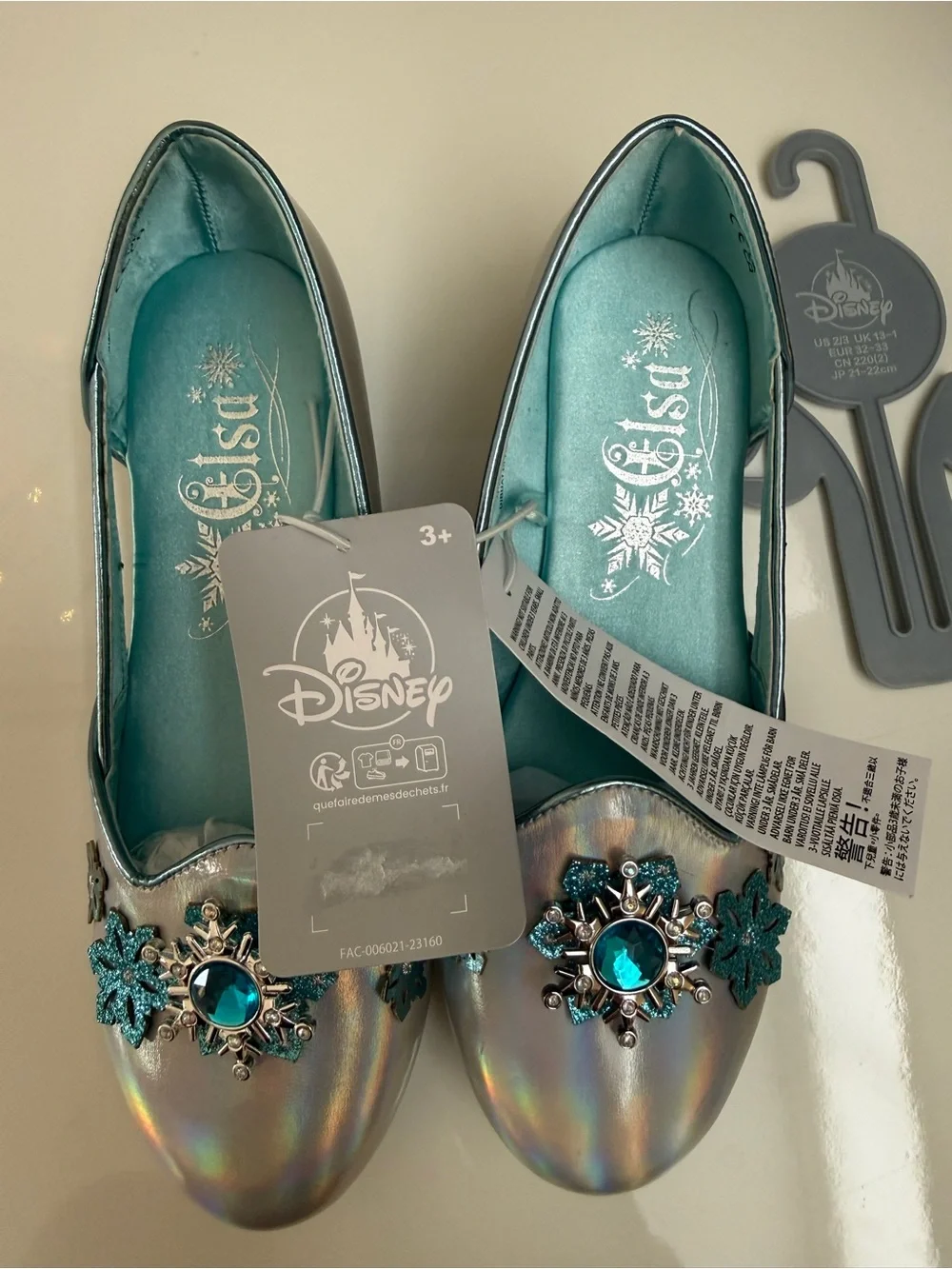 Disney Elsa Iridescent Silver Flats with Teal Accents